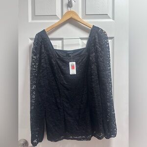 torrid Black Lace Square Neck Long Sleeve blouse